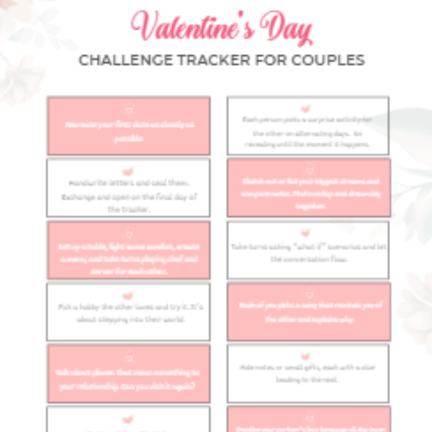 Free Valentine's Day Challenge Tracker for Couples (Digital Download)